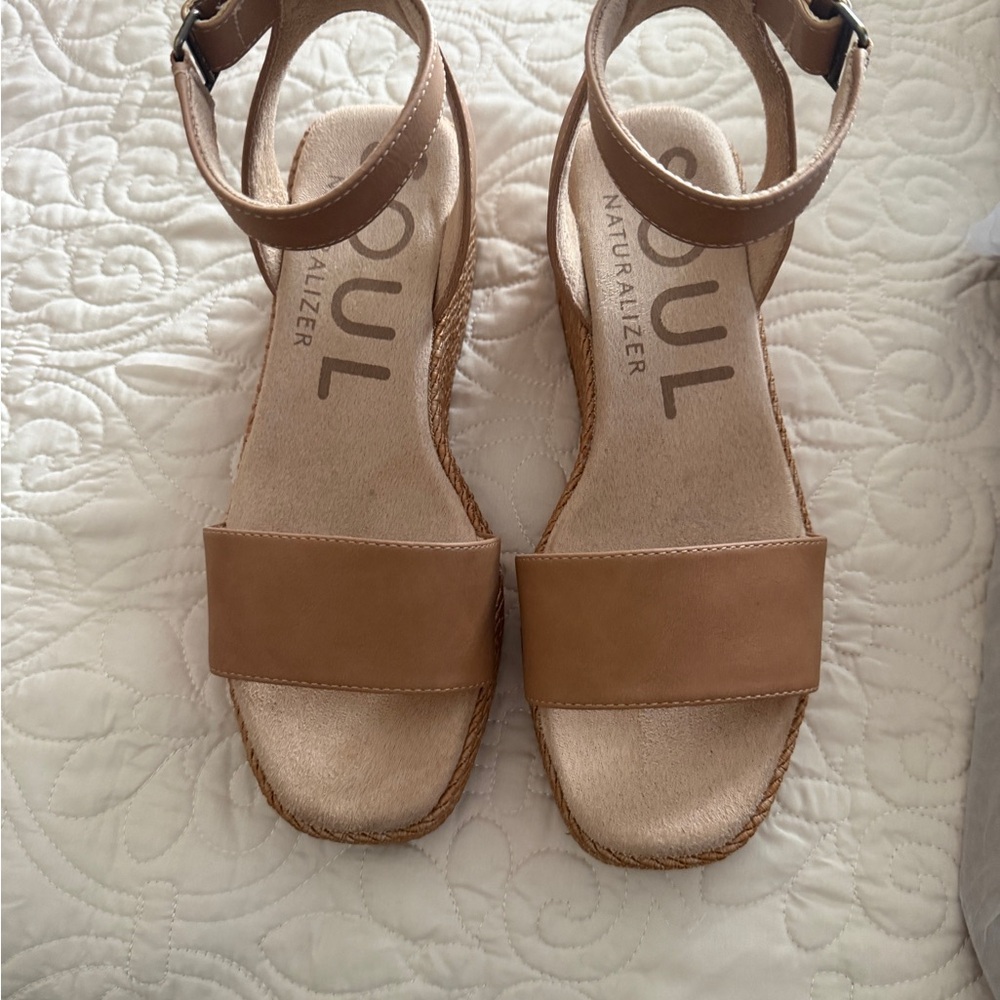 SOUL Naturalizer Tan Ankle-Strap Wedge Sandals